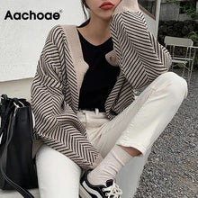 Load image into Gallery viewer, Aachoae Knitted Striped Cardigan Sweater Women Fashion Patchwork Top Spring 2020 Long Sleeve Casual Outwears V Neck Buttons Coat
