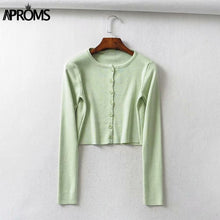 Load image into Gallery viewer, Aproms Candy Color Ribbed Knitted Cardigan Women Autumn Winter Long Sleeve Basic Cropped Sweaters Female Casual Short Jumper Top
